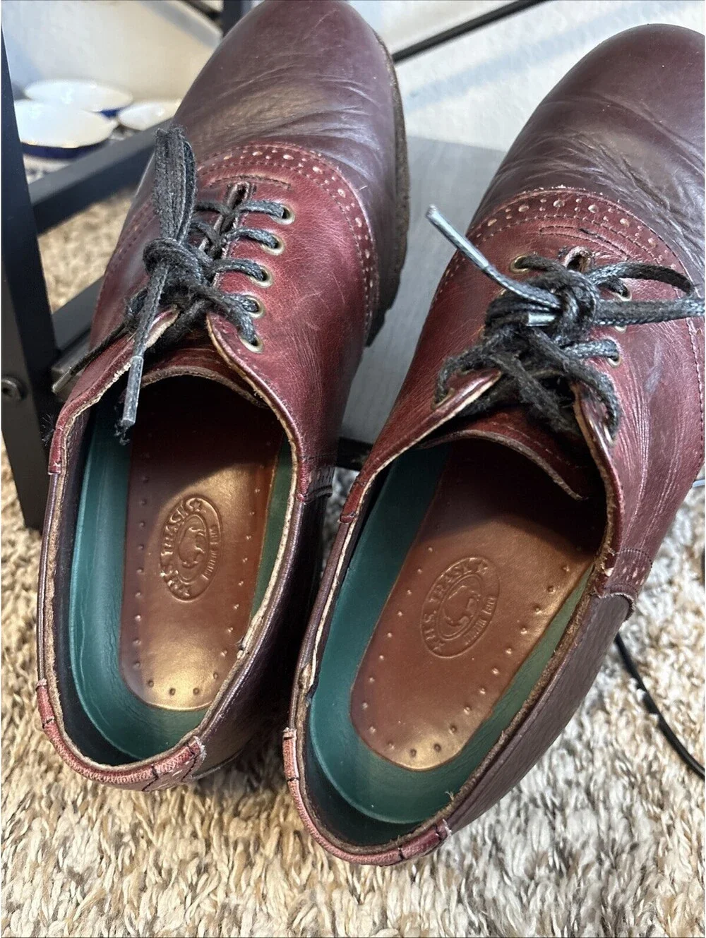 H.S. Trask Two-Tone Saddle Oxford Bison Leather Lug Sole 1035 Shoes Men's Size 8